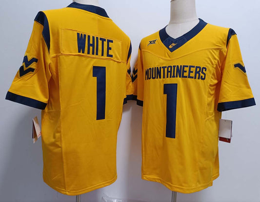 W.Virginia Mountaineers #1 Jahiem White Player Gold Jersey FUSE Stitched American College Jerseys