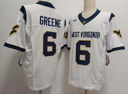 W.Virginia Mountaineers #6 Garrett Greene Player Game Jersey White FUSE Stitched American College Jerseys