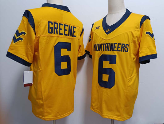 W.Virginia Mountaineers #6 Garrett Greene Player Gold Game Jersey FUSE Stitched American College Jerseys